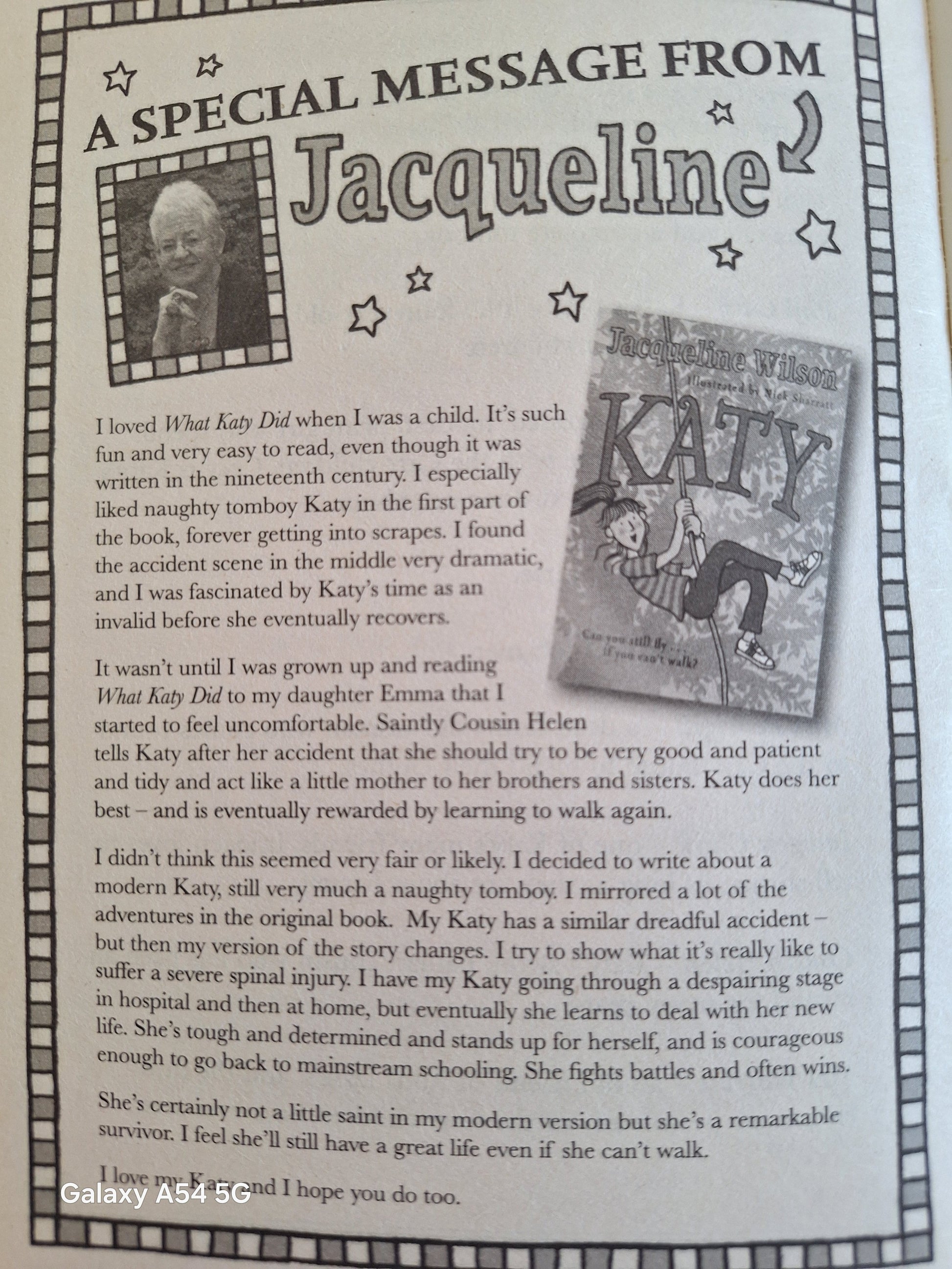 What Katy Did second hand book with a heartfelt message from Jacqueline about the story of Katy